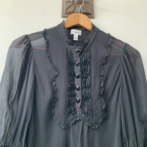 Temperley London Blouse Top Size UK 8 Short Sleeves Silk? Black Delicate - Picture 6 of 7